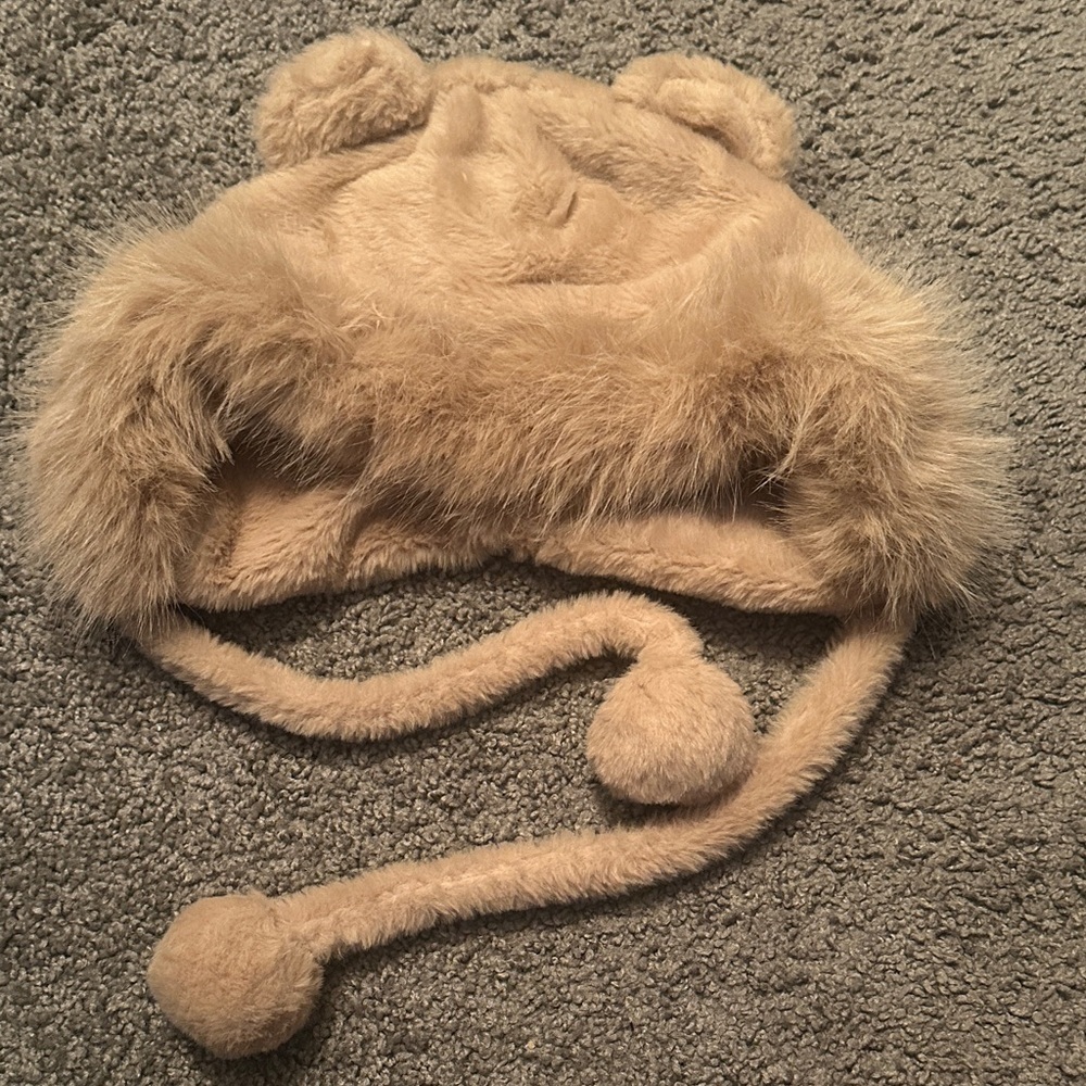 Fuzzy Bear Ear Hat with Pom Poms